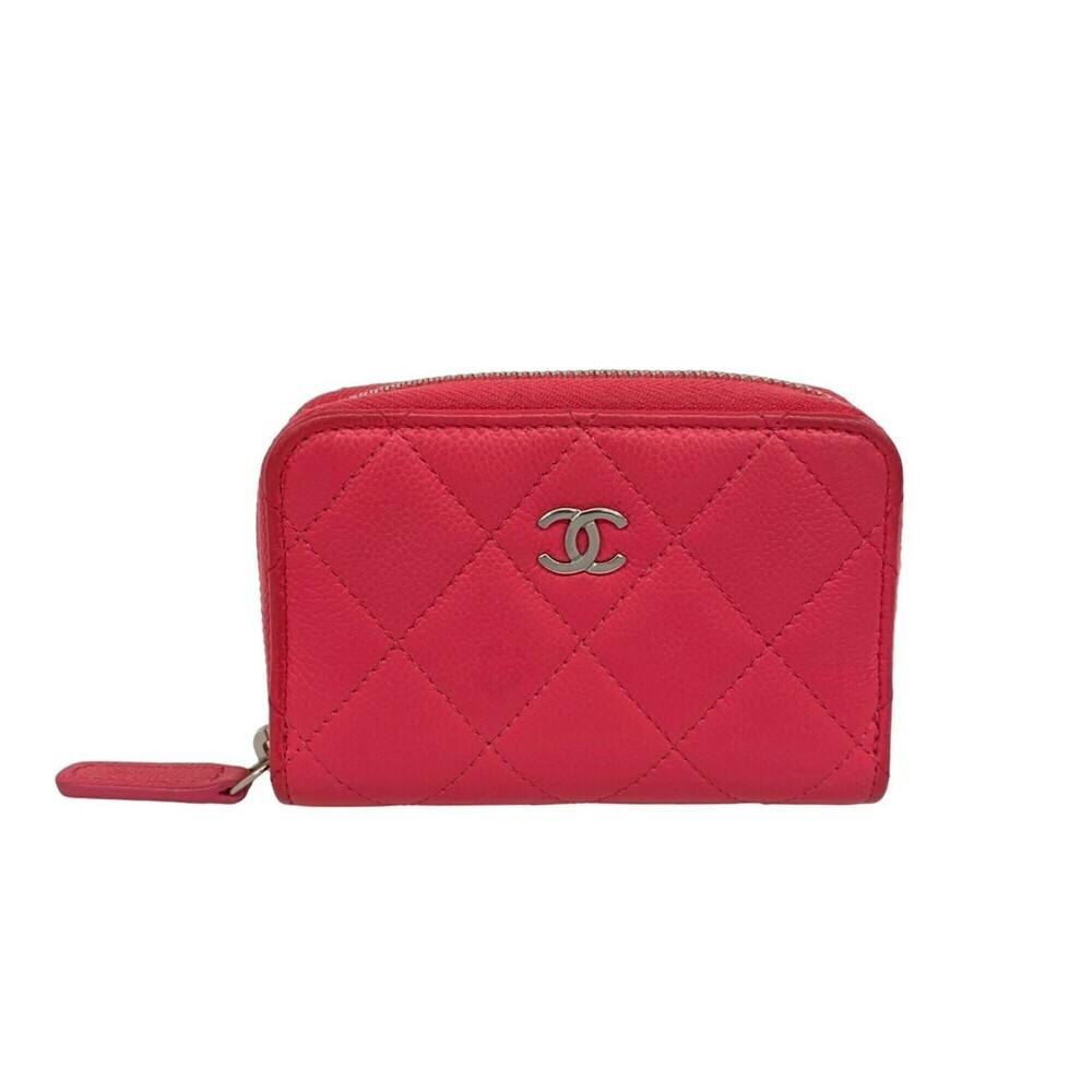 CHANEL Pink Caviar Leather Logo Wallet